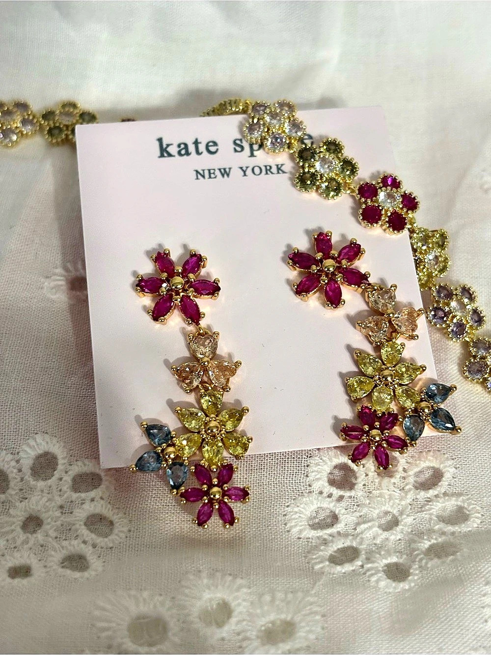Kate Spade Floral Drop Earrings in Gold & Pink